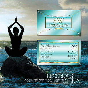 Luxurious Teal Gold Decor with Monogram and Logo Business Card