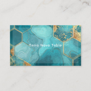Luxurious Teal Gold Hexagon Geometric Agate Fluid Business Card