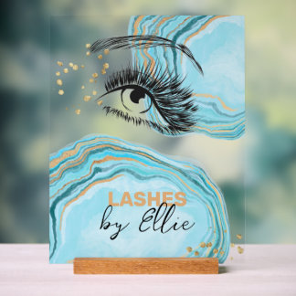 Luxurious Teal Gold Marble Lash Extension Makeup Acrylic Sign