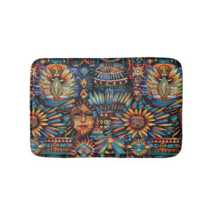 Luxurious Teal "Pre-Columbian Tapestry" Accent Bat Bath Mat