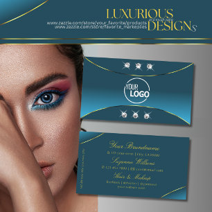 Luxurious Teal with Gold Decor Jewels and Logo Business Card