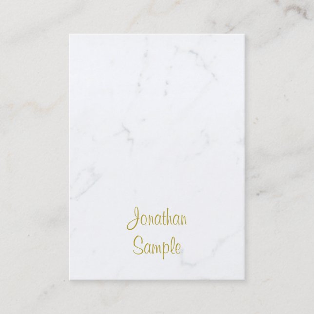 Luxurious Template Modern White Marble Gold Script Business Card (Front)