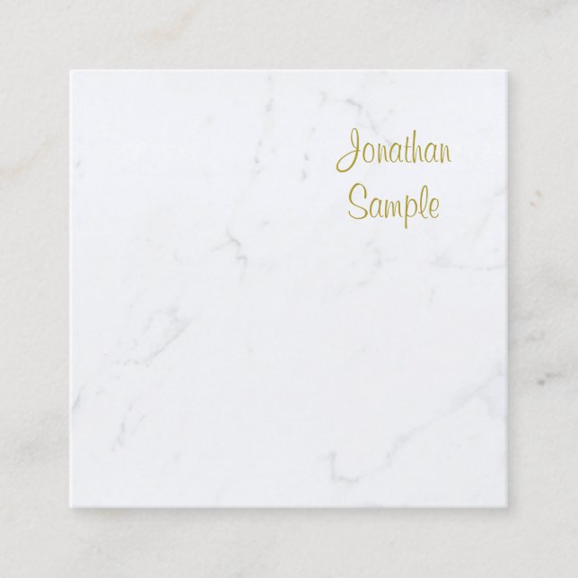 Luxurious Template Modern White Marble Gold Text Square Business Card (Front)