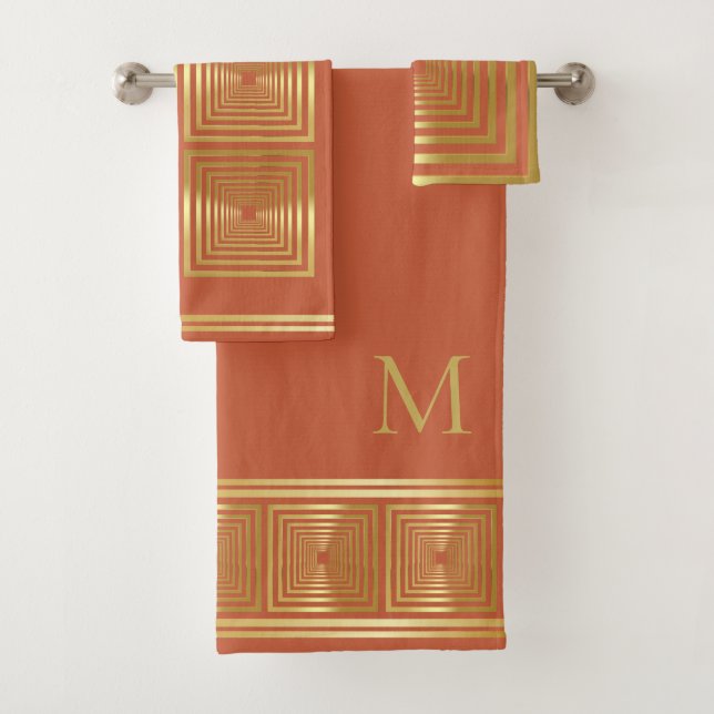 Luxurious terracotta gold name initial Towel set (Insitu)
