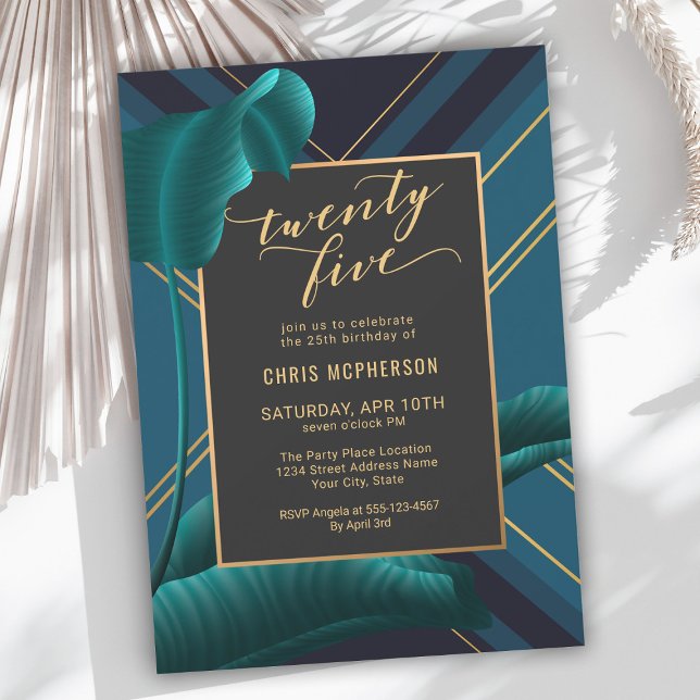 Luxurious Tropical Foliage 25th Birthday Party Invitation (Available as a digital download for your convenience!)