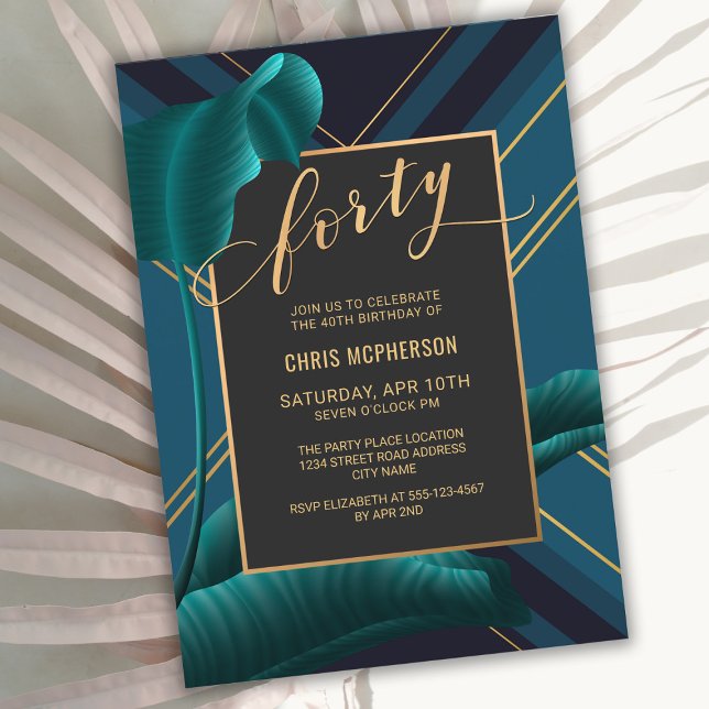 Luxurious Tropical Foliage 40th Birthday Party Invitation (Creator Uploaded)