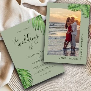 Luxurious Tropical Watercolor Palm Leaves Wedding Invitation