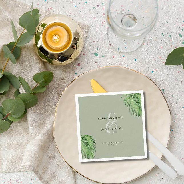 Luxurious Tropical Watercolor Palm Leaves Wedding  Napkin (Creator Uploaded)
