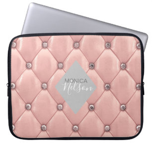 luxurious tufted rose gold monogram laptop sleeve