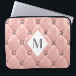 luxurious tufted rose gold monogram laptop sleeve<br><div class="desc">Our "luxurious tufted" collection features beautiful rose gold and gold tufted backgrounds with rhinestones. In the middle is a diamond shape placeholder for monogram and business info in different colours. Check our store for more complementary items from this collection.</div>