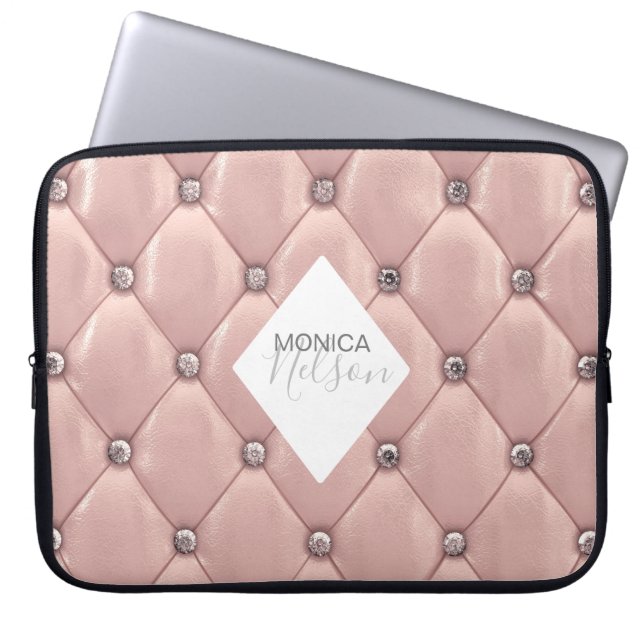luxurious tufted rose gold monogram laptop sleeve (Front)