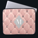 luxurious tufted rose gold monogram laptop sleeve<br><div class="desc">Our "luxurious tufted" collection features beautiful rose gold and gold tufted backgrounds with rhinestones. In the middle is a diamond shape placeholder for monogram and business info in different colours. Check our store for more complementary items from this collection.</div>