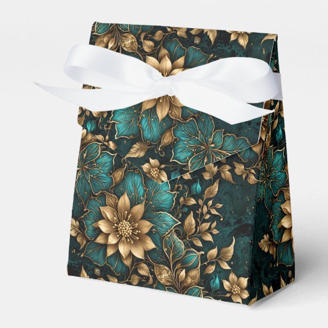 Luxurious Turquoise and Bronze Botanical Favour Bo Box (Front Side)