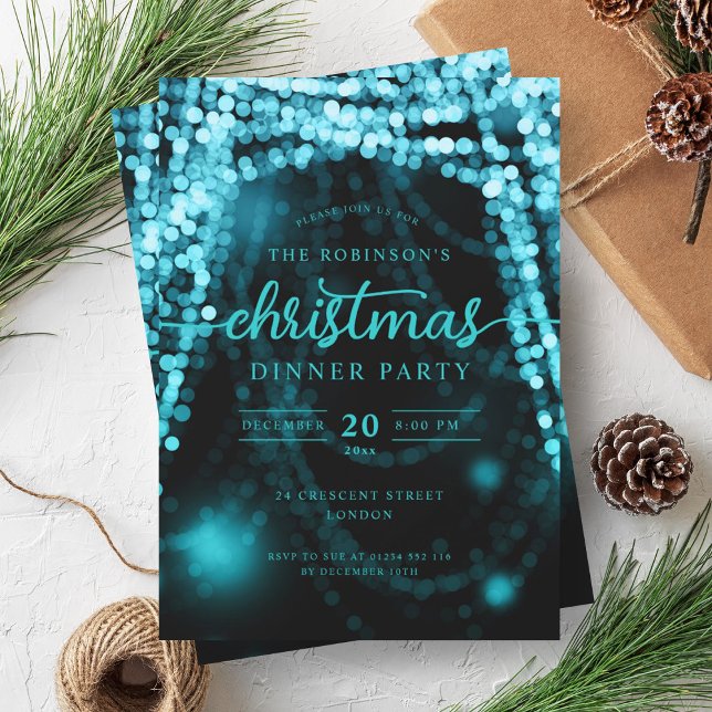 Luxurious Turquoise Winter Lights Christmas  Invitation (Luxurious Turquoise Winter Lights Christmas Invitation)