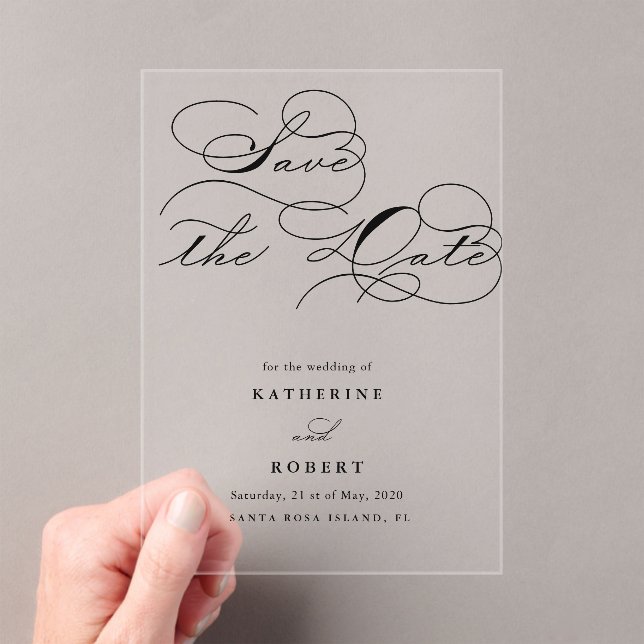 Luxurious Typography Budget Save the Date Acrylic Invitations (Insitu (Handheld))