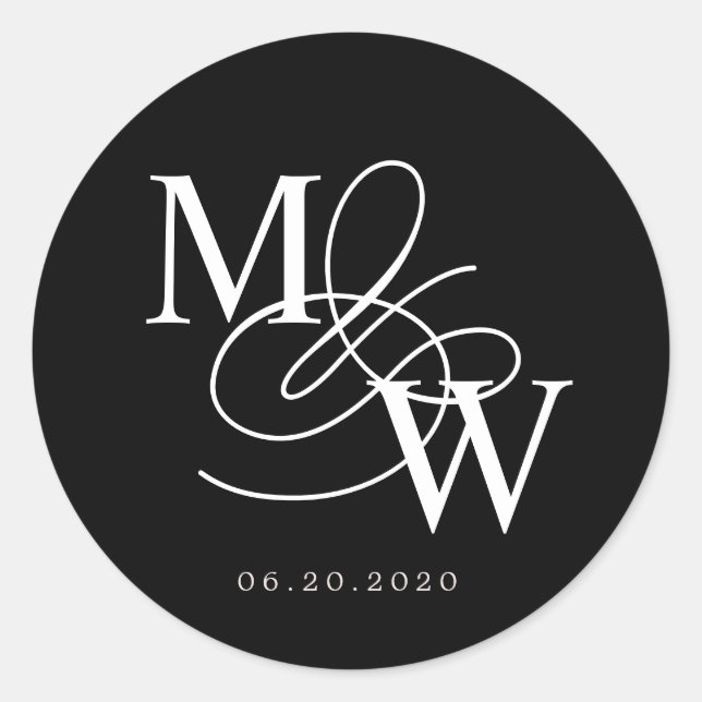 Luxurious Typography Wedding Monogram Classic Round Sticker (Front)