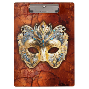 Luxurious Venetian Mask on Red-Rust Background Clipboard