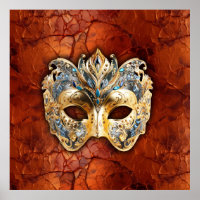 Luxurious Venetian Mask on Red-Rust Background
