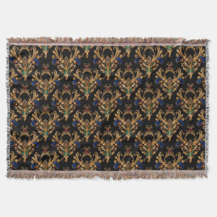 Luxurious Victorian Black Gold Throw Blanket