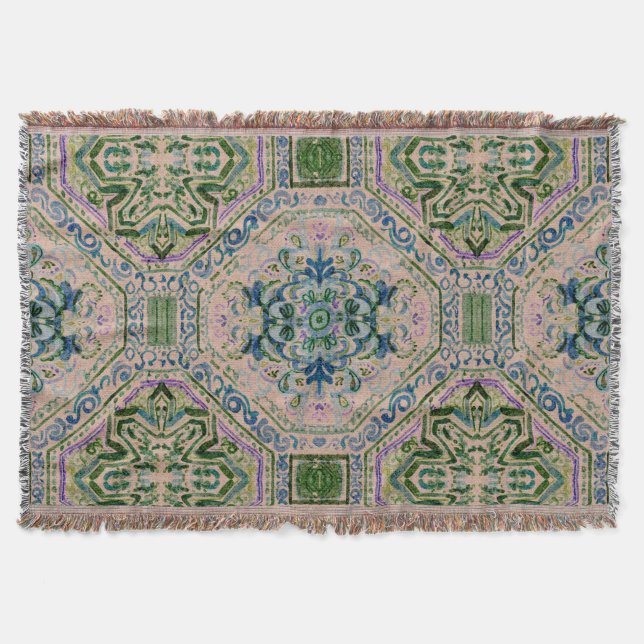 Luxurious, vintage forest + indigo burlap throw blanket (Front)