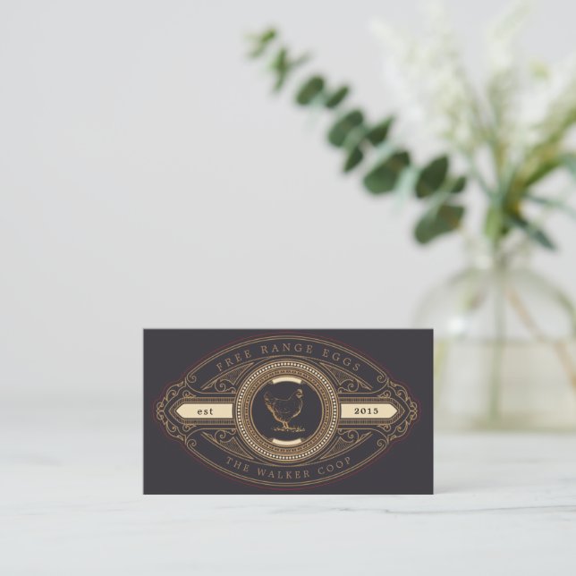 luxurious vintage golden chicken farm business car card (Standing Front)
