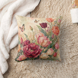Luxurious Watercolor Tulip Garden Cushion