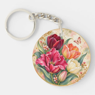 Luxurious Watercolor Tulip Garden Key Ring