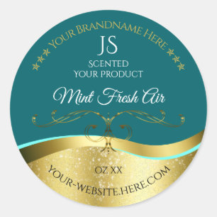 Luxurious Wavy Gold Decor Dark Teal Monogram Label
