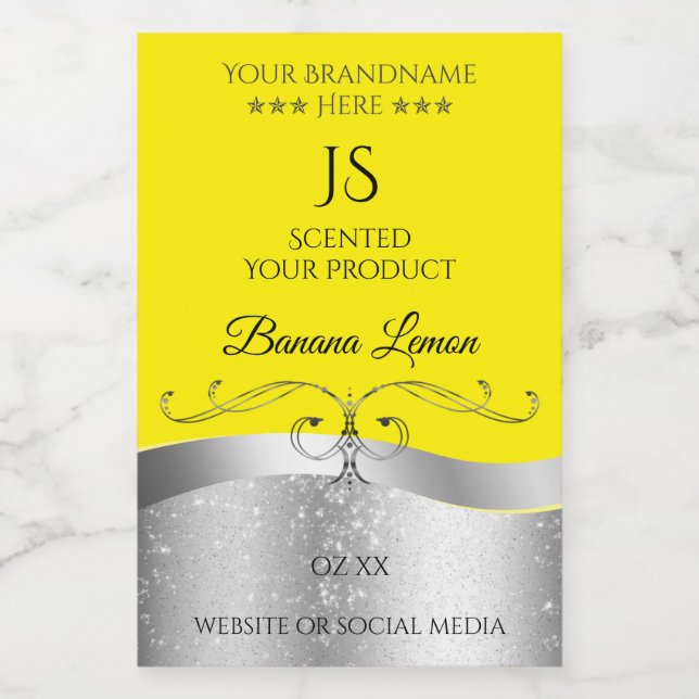 Luxurious Wavy Silver Decor Yellow Monogram Label (Single Label)