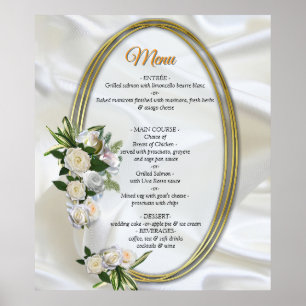 Luxurious, White, Flowing Silk & White Roses. Poster