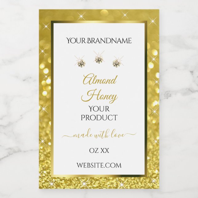 Luxurious White Gold Glitter Product Labels Jewels (Single Label)