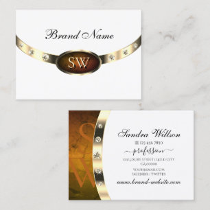 Luxurious White Gold Orange Marble with Initials Business Card