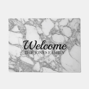 Luxurious white marble stone print welcome doormat