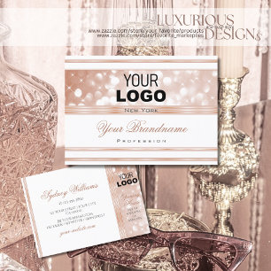 Luxurious White Rose Gold Sparkle Glitter Logo Business Card
