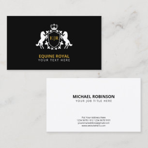 Luxurious White Royal Crest   Initial on Black Business Card