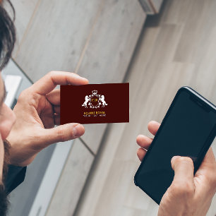 Luxurious White Royal Crest Initial on Burgundy Business Card