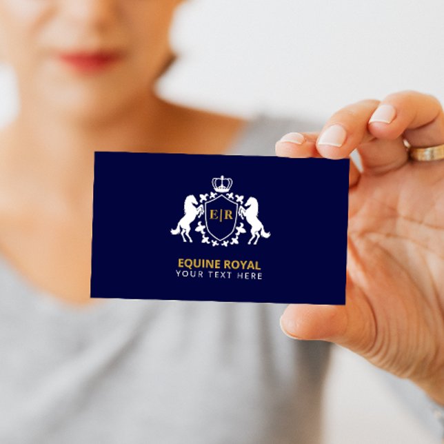 Luxurious White Royal Crest | Initial on Navy Blue Business Card (Creator Uploaded)