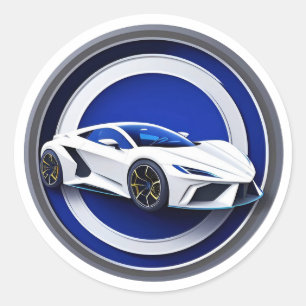 Luxurious White Sports Car Emblem Classic Round Sticker