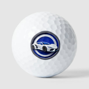 Luxurious White Sports Car Emblem Golf Balls