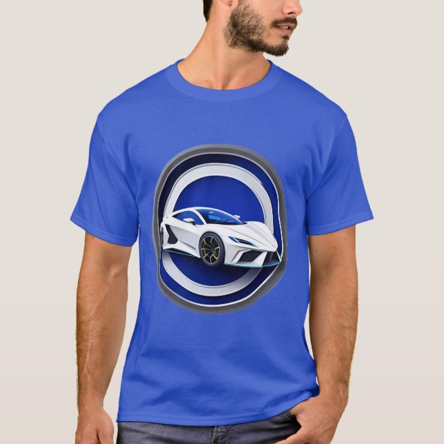 Luxurious White Sports Car Emblem T-Shirt (Front)
