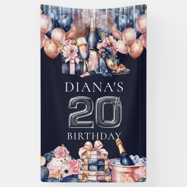 Luxury 20th Birthday Personalised Champagne Heel Banner (Vertical)