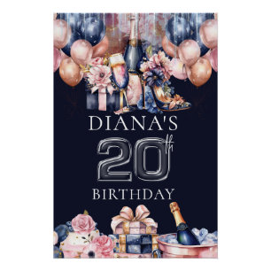 Luxury 20th Birthday Personalised Champagne Heel Poster