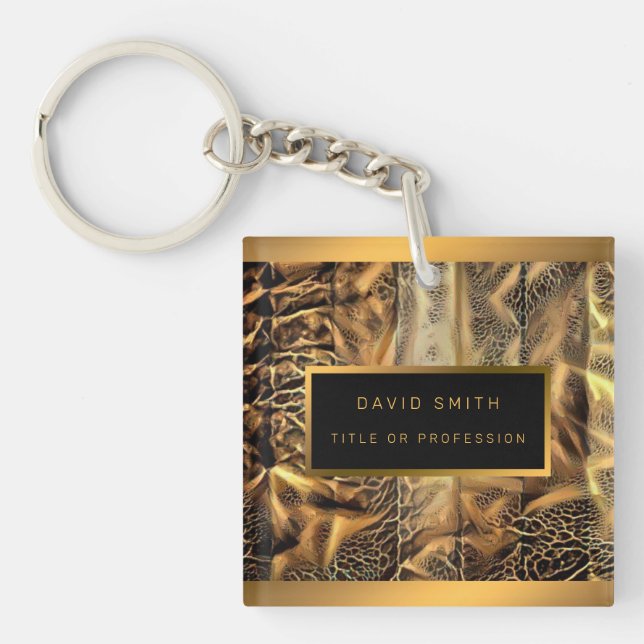 Luxury 2in1 Unique Wood Gold Business Card & Key Ring (Front)