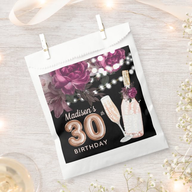 Luxury 30th Birthday Personalised Rose Wine Favour Bag (Clipped)