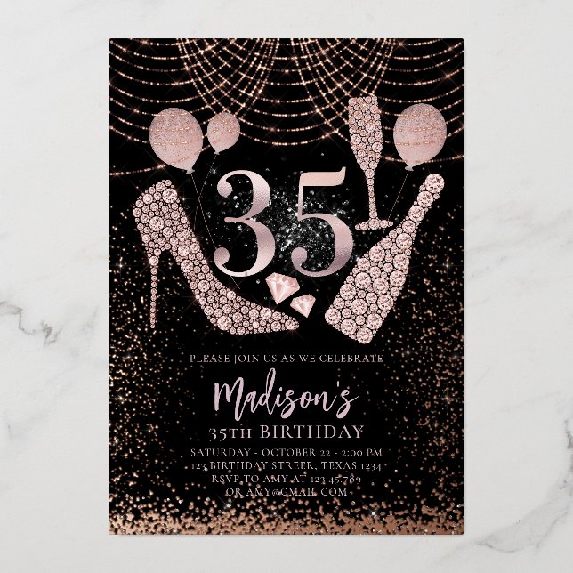 Luxury 35th Birthday Glitter Rose gold Black (Front)