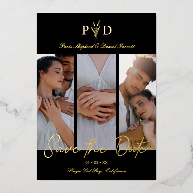 Luxury 3 Wedding Photos Collage Simple Branches (Front)