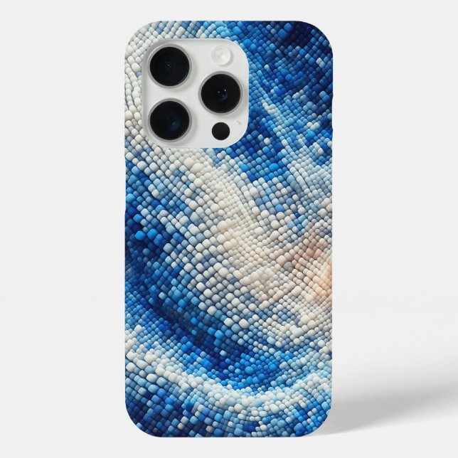 Luxury 3D Blue Mosaic Wave Case Fluid Blue & White (Back)