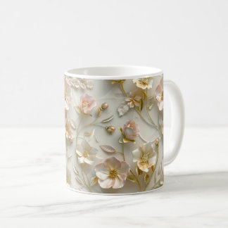 Luxury 3D Embossed Floral Gold Foil Elegant  Coffee Mug