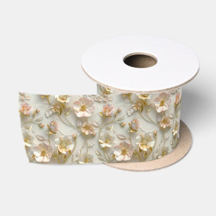 Luxury 3D Embossed Floral Gold Foil Elegant Gift Satin Ribbon