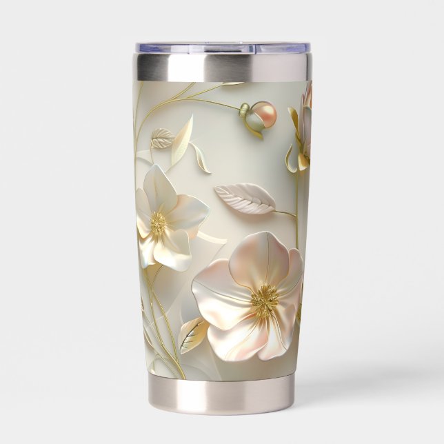 Luxury 3D Embossed Floral Gold Foil Elegant  Insulated Tumbler (Front)